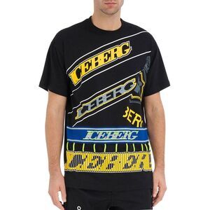 Iceberg Mens Logo Tape Graphic T-Shirt Medium Black